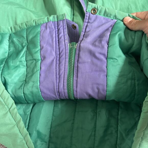 Men's Vintage 90's Catherine Hall Green Purple Flannel Lined Parka Jacket Sz L - Picture 4 of 5